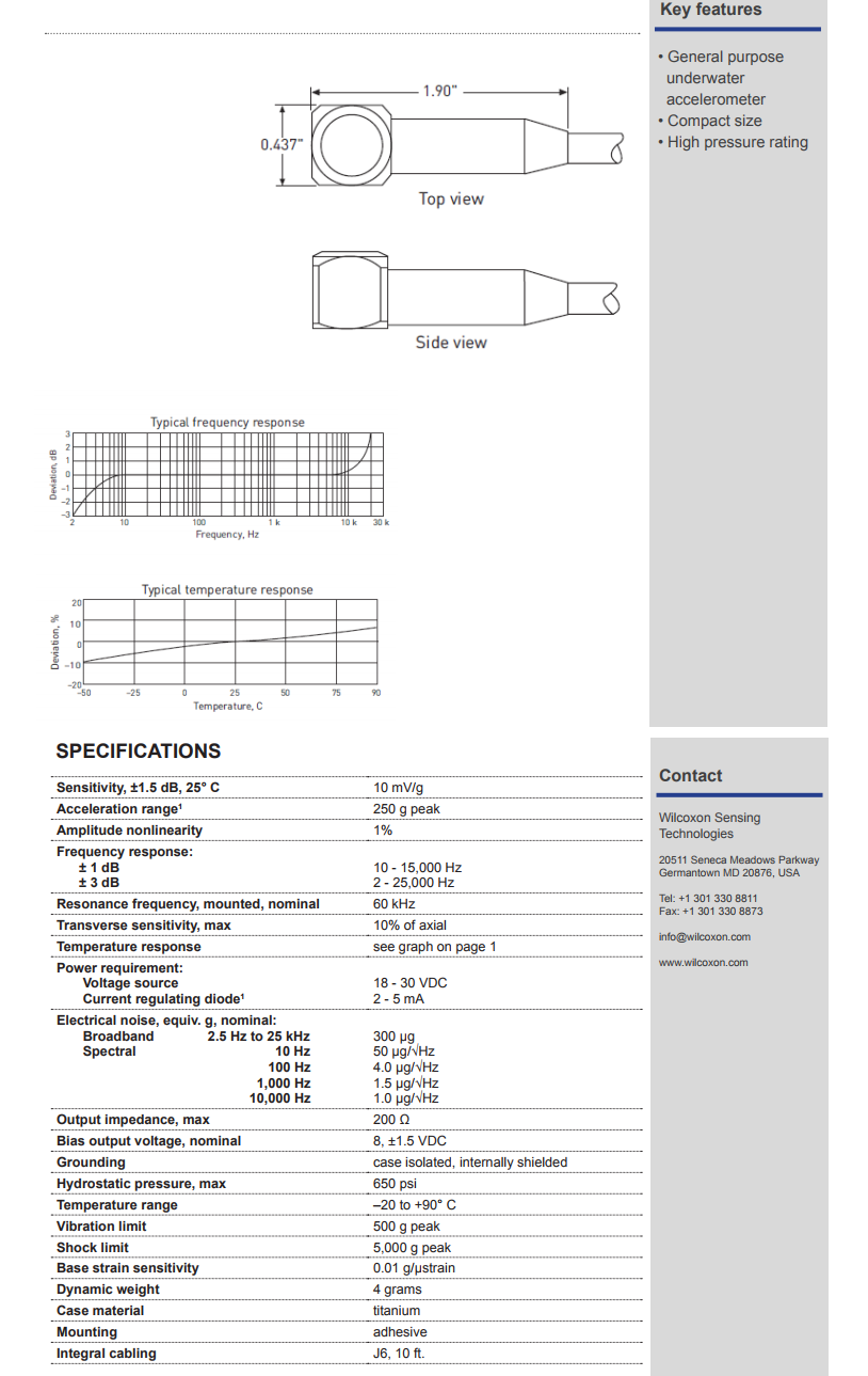 威爾康森微型水下加速振動計技術(shù)參數(shù)