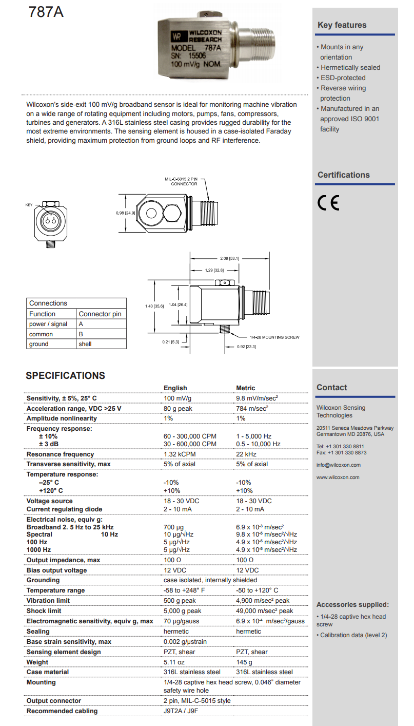 美捷特威爾康森標(biāo)準(zhǔn)加速振動(dòng)計(jì)技術(shù)參數(shù)