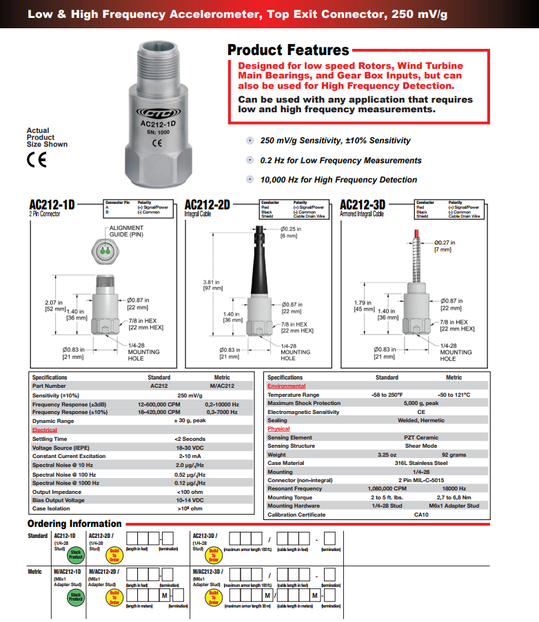 CTC低頻加速度振動計AC212 技術參數(shù)