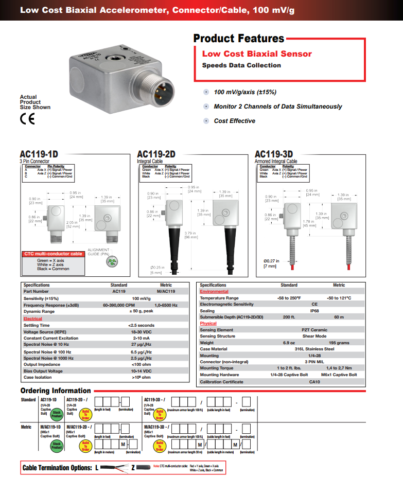CTC 雙軸加速度振動計AC119 技術參數